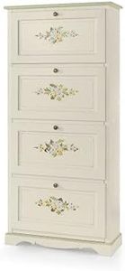 Mar.c.a. Design - Scarpiera con 4 Porte in Legno Massello e MDF Bianco Decorato con Cassetto, Mobile Scarpiera Stile Arte Povera Made in Italy - Misura 79x30x170h