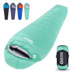 QEZER Down Sleeping Bag 4 Season, Lightweight Camping Sleeping Bag for Adults and Teens Hiking Outdoor with 620FP Duck Down (Green)