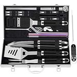 ROMANTICIST 26pcs Extra Thick Stainless Steel Grill Tool Set for Men,Heavy Duty Grilling Accessories Kit for Backyard, BBQ Utensils Gift Set with Meat Thermometer in Aluminum Case for Birthday Black