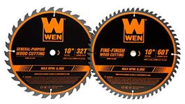 WEN BL1032-2 10-Inch 32-Tooth and 60-Tooth Carbide-Tipped Professional Woodworking Saw Blade Set, Two Pack