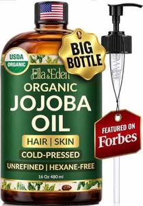 Ella & Eden 16 Oz Organic Jojoba Oil For Hair – USDA Certified – 100% Pure Cold-Pressed & Unrefined Moisturizer for Hair, Skin, Face & Nails, Hexane-Free Carrier Oil - Food Grade Plastic Bottle