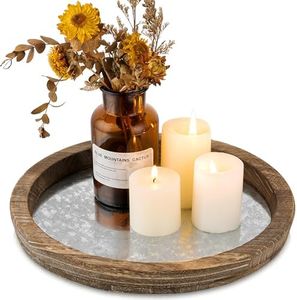 Hanobe Candle Plate Holder Tray: Round Wooden Decorative Mirror Candle Plate Small Farmhouse Table Centerpiece Rustic Tealight Pillar Trays for Christmas Wedding Halloween Home Decor