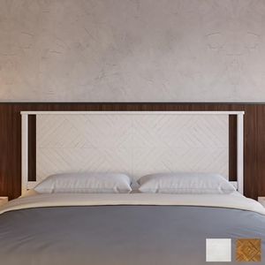 Bme Ethan King Size Diamond Headboard ONLY - Rustic & Mid-Century Modern Style Without Bed Frame - Solid Acacia Wood - Easy Assembly - Rustic White