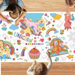 Giant Unicorn Party Coloring Poster, 30 x 72 Inches Jumbo Coloring Banner/Table Cover for School Parties, Birthday Party, Special Events Decoration-Unicorn Party Games for Kids Girls