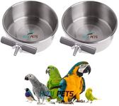 HIZU PETS Bird Cage Food Water Dispenser Parrot Food Dish Bird Feeder Cup Cage, Stainless Steel Bird Food Holder Container for Parrot Macaws Ferret Parakeet Cockatiel (CLAMP Holder, 2.Pcs (150.ml))