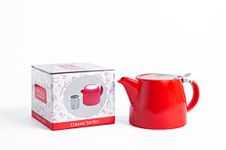 Glenburn Tea Direct Ceramic Teapot Kettle with Infuser – Perfect Loose-Leaf, Herbal, Green Tea Maker – High Fired, Finely Glazed Ceramic with Fine Mesh Stainless-Steel Infuser, Glossy Red, 400ml