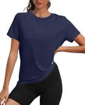 OFEEFAN Womens Workout Tops Hiking Running Womens Basic Tee Shirts Navy L