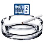 Glass Cigar Ashtrays for Cigarettes, 2 Pcs Decorative Clear Glass Ashtrays, Big Round Ash Trays for Home, Office and Restaurants, Cool Luxury Ashtray Gift Set for Men