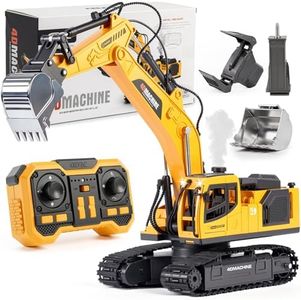 LADFAR Remote Control Excavator Toy for Boys, 1:18 14-Channel RC Excavator with 3 Attachments, 2×1200mAh Batteries, Construction Toy for Sandbox Outdoor Play, Birthday Gift for Kids