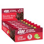 Optimum Nutrition Double Rich Chocolate Plant Protein Bars, Vegan Society Approved Snacks, Low Sugar, Pre-Workout and Post-Workout Snack for Men and Women, 12 x 60g