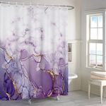 Renaiss 72x96 Inch Purple Marble Shower Curtain for Bathroom Abstract Lavender Purple Gradient Gold Texture Fabric Shower Curtains Modern Luxury Aesthetic Ink Art Bath Curtain Polyester with Hooks