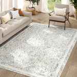 jinchan Area Rug 5x7 Living Room Rug Washable Boho Bedroom Rug Floral Print Carpet Distressed Thin Rug Accent Imitative Cashmere Rug Lightweight Dining Room Kitchen Grey On Cream