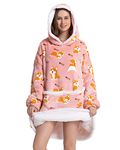 Blanket Hoodie Plush Oversized Hooded Both Indoors and Outdoors, Fleece Wearable Blanket Super Warm Hug Women Men, with Deep Pockets and Sleeves Sweatshirt Blankets One Size Fits All Adults Corgi