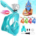 HINATAA Snorkel Mask for Kids, 180 ° Panoramic View Free Breathing Full Face Snorkeling Mask Anti-Fog and Anti-Leak Suitable For Children Aged 4-15 (Dark Blue)