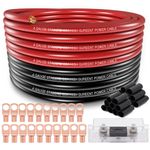 4 Gauge Wire (25ft Each- Black/Red) Copper Clad Aluminum CCA,100A Fuse Holder,10pcs Lugs Terminal Connectors and 3:1 Heat Shrink Tube for Power/Auto,Amplifier,Ground Cable…