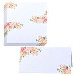 URROMA White Pearlescent Place Cards, 50 Pcs Floral Name Place Cards Double-sided Folding Table Cards Guest Name Food Signs for Table Setting Party