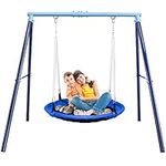 JYGOPLA 500lbs Saucer Swing with Frame, Kids Swing Set for Outdoor Backyard,1 45'' Saucer Tree Swing + 1 Heavy Duty Metal Swing Frame(Blue)