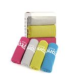 Futone Cooling Towel, Gym Towels, Sweat Workout Towels, Cooling Towels for Neck, Compact Sports Towels for Men Women, 40" x 12," 4 PCS (Red, Blue, Yellow, Gray)