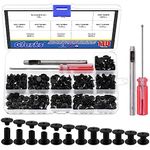 Glarks 110 Sets 6 Sizes Chicago Screws Leather Rivets with Punch and Screwdriver Kit, M5 x 4/5/6/8/10/12mm Chicago Button Binding Post Screw Nail Rivets for DIY Leather Craft Bookbinding (Black)