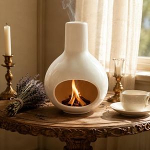 White Ceramic Incense Holder, Handmade Incense Burner for Sticks Cones Backflow, Palo Santo Holder Sage Burner with Ash Catcher, Meditation Accessories Aromatherapy Gift Set
