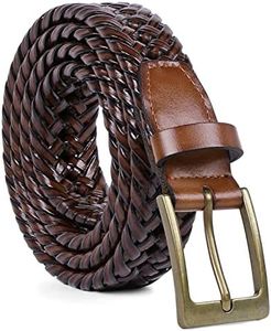 JASGOOD Braided Woven Belt for Men Casual Jeans with Solid Strap Single Prong Buckle Men Braided Leather Belt(Brown,Suit for Pant Size 32-37 inch)