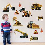 Runtoo Construction Vehicles Wall Stickers Excavator Tractor Car Wall Decals Kids Bedroom Boys Room Playroom Wall Decor