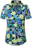 Hawaiian Shirts for Women, Tropical Shirts for Women, Pineapple Shirts for Women Short Sleeve Blouses Casual Floral (3X-Large, Navy Green)