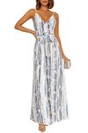 OUGES Womens Summer Deep V Neck Floral Long Maxi Dress Casual Spaghetti Strap Beach Sundress with Pockets(Floral30,M)