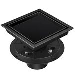 EXF Square Shower Drain 4 Inch Matte Black with Reversible 2-in-1 Flat & Tile Insert Grate Cover, Stainless Steel Shower Floor Drain with Flange, Hair Catcher