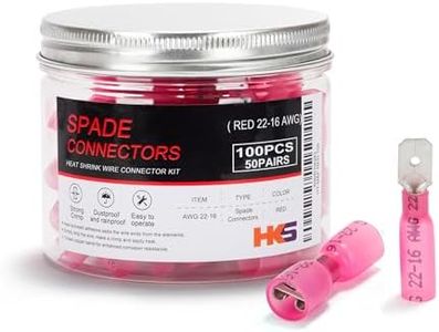 HKS 100PCS/50Pairs Heat Shrink Spade Connector - Red 22-16 AWG Male & Female Electrical Quick Disconnect Wire Connectors Kit Tinned - Automotive Marine Crimp - Waterproof and Insulated（M&F RED 100）
