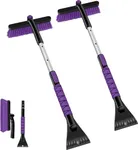 Odoland 2 Pack 33" Extendable Snow Brush with Detachable Ice Scraper for Car Windshield with Foam Grip and 360° Pivoting Brush Head for Christmas Car Auto Truck SUV, Purple