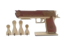 Braintastic Wooden Semi-Automatic Rubber Band Shooting Gun Toys with 5 Rapid Fire Shots for Kids (Brown Beige)