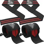 Wrist Wraps + Lifting Straps Bundle (2 Pairs) for Weightlifting, Cross Training, Workout, Gym, Powerlifting, Bodybuilding-Support for Women & Men,Avoid Injury during Weight Lifting-Red