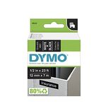 DYMO High-Performance Permanent Self-Adhesive D1 Polyester Tape for Label Makers, 1/2-inch, White Print on Black, 23-foot Cartridge, (45021), DYMO Authentic