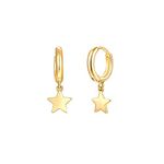 MYEARS Women Star Earrings Gold Huggie Hoop Dangle Drop 14K Gold Plated Small Simple Hypoallergenic Everyday Jewelry, Metal Brass Yellow Gold