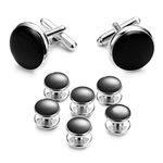 UJOY Mens Cufflink Studs Set Formal Business Shirt Parts Jewelry Box Round Cuff Links Buttons XDS04 Black