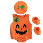 Baby Halloween Costume Pumpkin Costume Kids Newborn Outfit Jumpsuit Pumpkin Top with Hat Shoes for Baby Girls Boys Infant Clothes Set