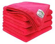 SOFTSPUN Microfiber Cloth (5pcs - 40x60cms -340GSM) Red, Super Soft Absorbent Cleaning Towels Cleans & Polishes Everything in Your Home.