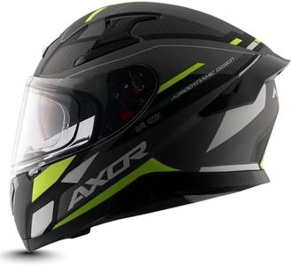 Axor Apex Turbine ISI ECE DOT Certified Full Face Dual Visor Helmet for Men and Women with Pinlock Fitted Outer Clear Visor and Inner Smoke Sun Visor Black Neon Grey Helmet-L
