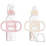 Dr. Brown’s Milestones Narrow Transitional Sippy Bottle with Silicone Handles 8oz 250mL 6m+ Light Pink and Ecru 2-Pack