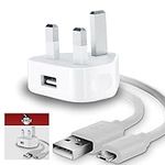 IWIO 3 Pin UK USB Mains Charger Adapter 1000 mAh / 1 AMPwith USB 2.0 Micro USB Sync and Charge Cable 1 Meter compatible with Verizon Wireless Ellipsis 10 10.1" Inch - WHITE