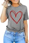 Fawniss Valentine's Day T Shirts Women Cute Love Heart Graphic Shirt Teen Girls Tee Tops （Grey,XX-Large）