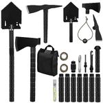 IUNIO Survival Off-Roading Tool Kit, Folding Shovel, Camping Axe, Multitool, Pickaxe, with Carrying Bag, for Outdoor, Car Emergency (Upgrade Black)