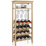 SMIBUY Wine Rack with Glass Holder & Table Top, 16 Bottles Storage, Floor Free Standing Bamboo Display Shelves for Home, Kitchen, Pantry, Cellar, Bar (Natural)