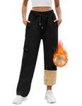 Voqeen Womens Cargo Pants Elastic Waisted Sweatpants Casual Fleece Warm Jogger Pant Lounge Trousers(Black,M)