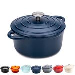 Round Casserole Dish - Cast Iron Ceramic Induction and Gas Safe Non Stick Dutch Oven Roasting Cooker - with Lid - 10 Year Gurantee (5.2L Casserole, Matt Blue)