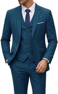 YND Men's Slim Fit 2 Button 3 Piece Suit Set, Blazer Jacket Vest Pants and Tie, Solid Wedding Dress Tux and Trousers Light Blue