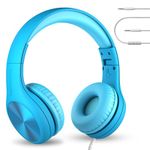 LilGadgets Connect+ Pro Kids Noise Cancelling Headphones - Designed With Kids' Comfort In Mind, Foldable Over-Ear Headset With In-Line Microphone, Headphones Wired, Kids Headphones For School, Blue