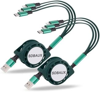 SDBAUX 2Pack Multi USB Charger Cable Retractable 3 in 1 Multiple Charging Cord Adapter with Mini Type C Micro USB Port Connectors Compatible with Cell Phones Tablets Universal Use (2Pack-Green)