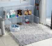 SPACE ORGANISER Pet Iron Mesh Cage - 16 Piece Irons Mesh Panels, DIY Small Animal Cage for Rabbit, Guinea Pigs, Puppy - White